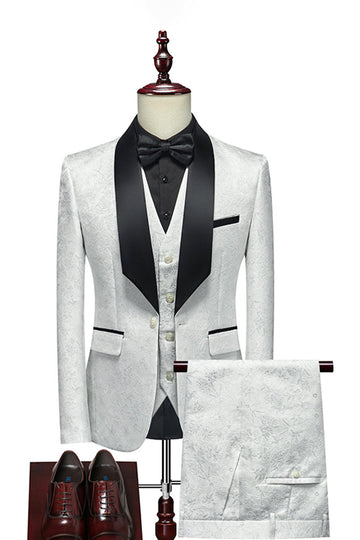 Hvit Jacquard Shawl Lapel 3 stykker menns dresser